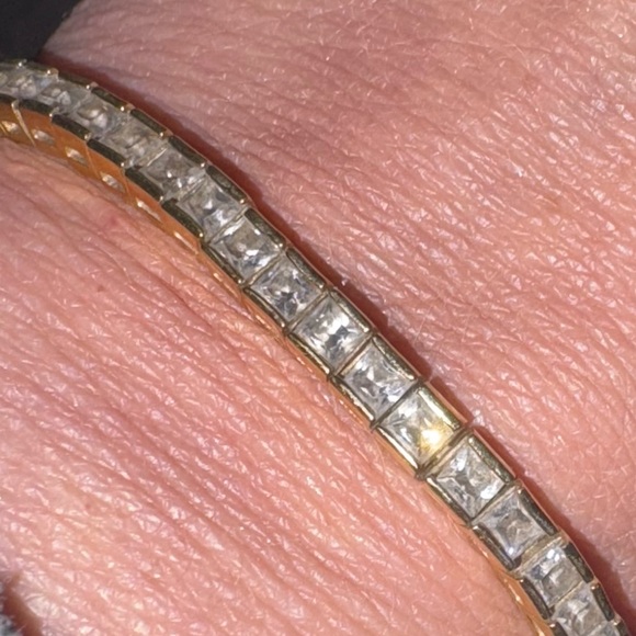 VTG Sterling Silver 925  14kt Gold Plated Princess Cut CZ Tennis Bracelet 8 In - Picture 2 of 12